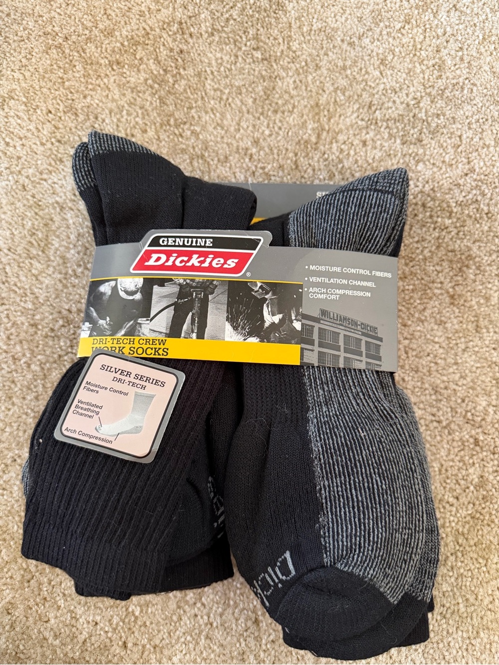 Dickies Black & Gray Athletic Crew Socks - Dri-Tech 6 Pack